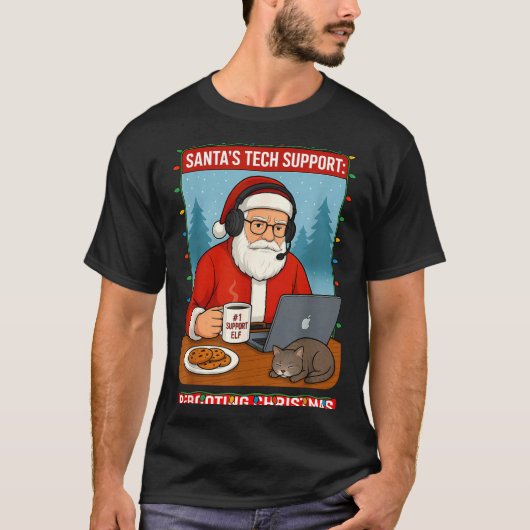 T-shirt Santa s Rebooting Tech Support Shirt (Devant)