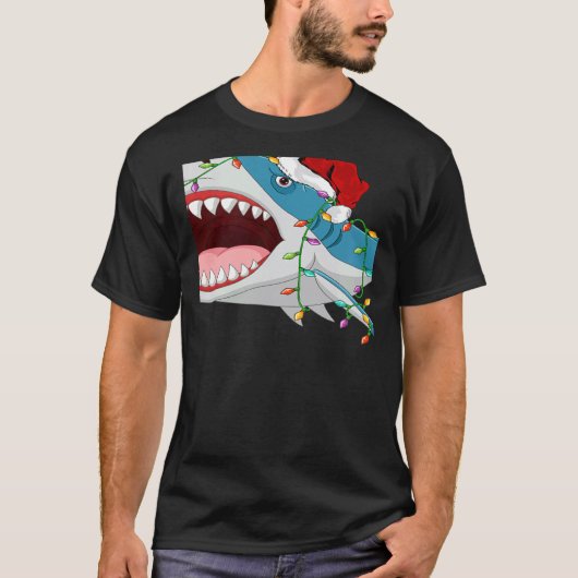 T-shirt Santa Shark Christmas Lights Shark Xmas (Devant)