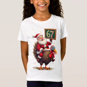 T-Shirt 🎅🦃 Santa sur un dindon avec le numéro 67 Drôle