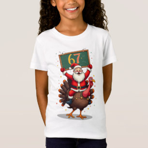 T-Shirt 🎅🦃 Santa sur un dindon avec le numéro 67 Drôle