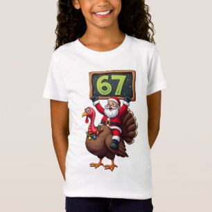 T-Shirt 🎅🦃 Santa sur un dindon avec le numéro 67 Drôle