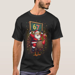 T-shirt 🎅🦃 Santa sur un dindon avec le numéro 67 Drôle