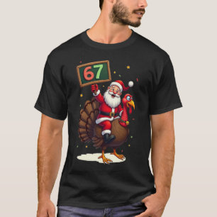 T-shirt 🎅🦃 Santa sur un dindon avec le numéro 67 Drôle
