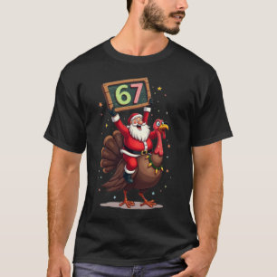 T-shirt 🎅🦃 Santa sur un dindon avec le numéro 67 Drôle