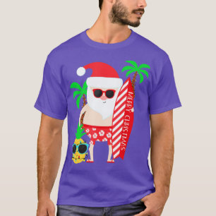 T-shirt Santa Surfing Hawaiian Ugly Christmas In July Trop