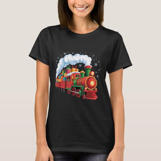 T-shirt Santa Train Lights Snow Christmas Funny Winter Hol (Devant)