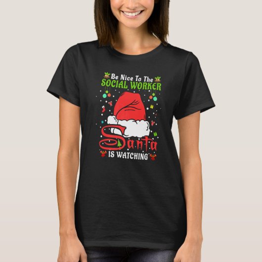 T-shirt Santa Xmas Pajamas Be Nice To The Social Worker Ch (Devant)