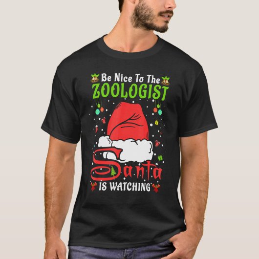 T-shirt Santa Xmas Pajamas Be Nice To The Zoologist Christ (Devant)