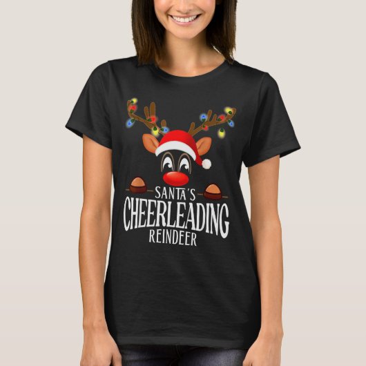 T-shirt Santa's Cheerleading Reindeer Funny Xmas Matching  (Devant)