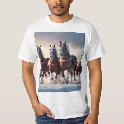 T-shirt Santas Chevaux de Neige de Noël, (Devant)