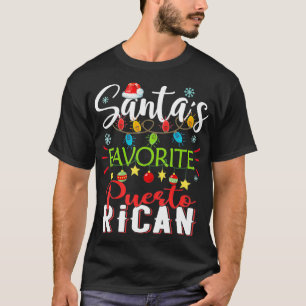 T-shirt Santas Favori Portoricain Xmas Light Santa Hat