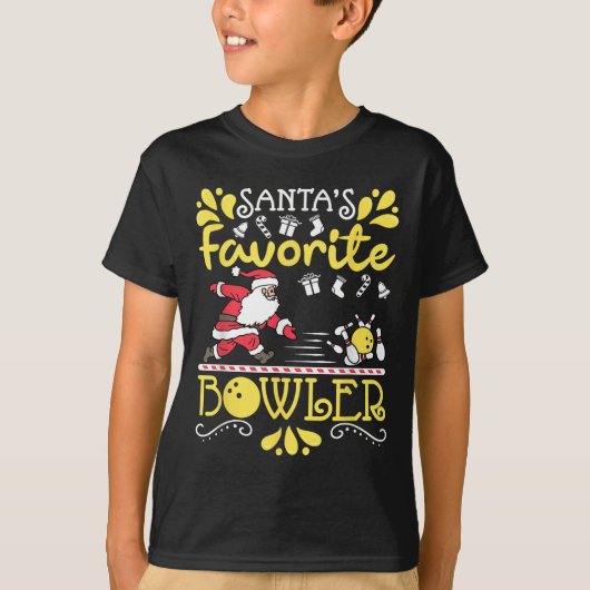 T-shirt Santa's Favorite Bowler Santa Claus Bowling Christ (Devant)