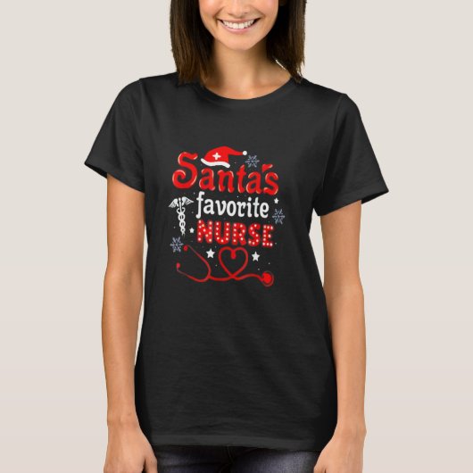T-shirt Santa's Favorite CNA Nurse  Santa Hat Candy cane X (Devant)
