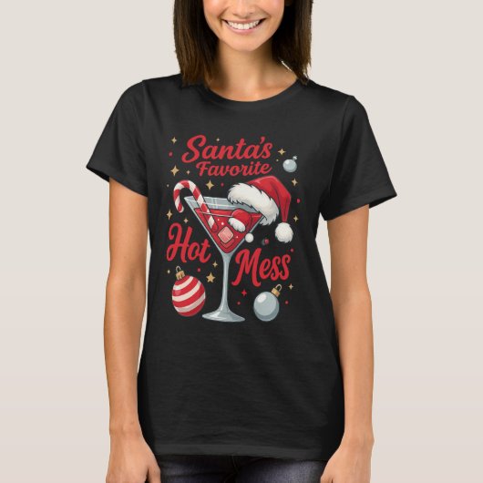 T-shirt Santa's Favorite Hot Mess Cocktail Print | Funny (Devant)