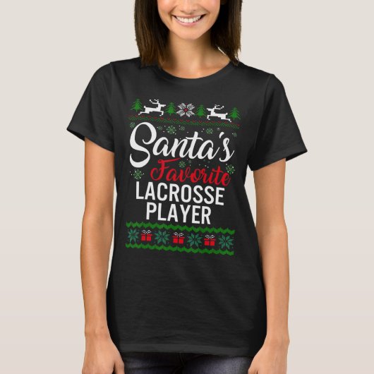 T-shirt Santa's Favorite Lacrosse Player Christmas Ugly Sw (Devant)