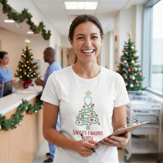 T-shirt Santa's Favorite Nurse Cute Stethoscope Tree