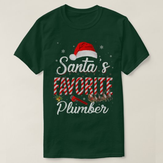 T-shirt Santa's Favorite Plumber Hat Light In Snow Santa C (Design devant)
