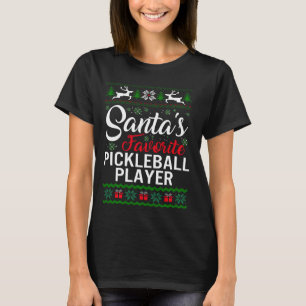 T-shirt Santas Joueur de Pickleball favori Noël laid F