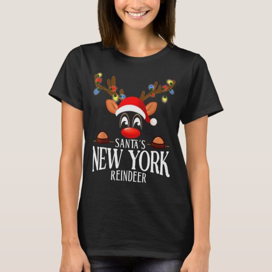 T-shirt Santa's New York Reindeer Funny Xmas Matching Pjs  (Devant)