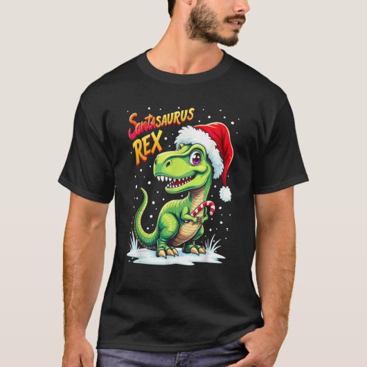 T-shirt Santasaurus Rex Funny Dinosaur xmas Santa Hat Cand (Devant)