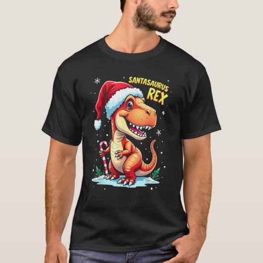 T-shirt Santasaurus Rex Funny Dinosaur xmas Santa Hat Cand (Devant)