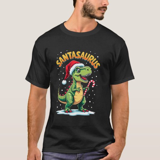 T-shirt Santasaurus Rex Funny Dinosaur xmas Santa Hat Cand (Devant)