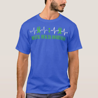 T-shirt Santé mentale Awareness Month Green Ribbon Pulse H