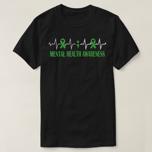 T-shirt Santé mentale Awareness Month Green Ribbon Pulse H (Design devant)