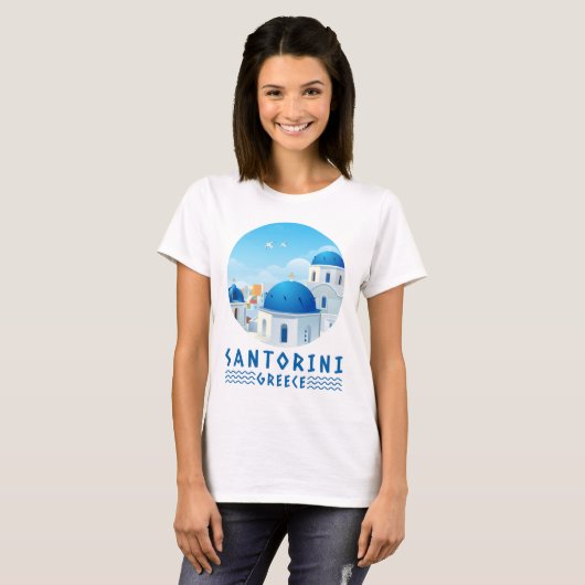 T-shirt Santorin, Grèce Blanc féminin (Devant entier)