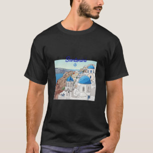 T-shirt Santorin Grèce Drapeau Grec Art de Vacances Dôme B