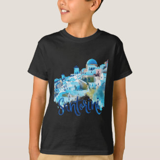 T-shirt Santorin Grèce île Aquarelle Souvenir Pittoresque