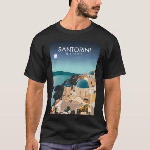 T-shirt Santorin Grèce Ile Minimale Rétro Mer Egée T