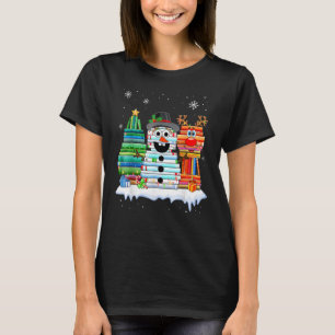 T-shirt Sapin de Noël Bonhomme de neige Renne Pile de livr