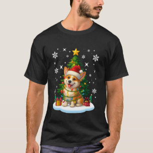 T-shirt Sapin de Noël Corgi Chien Éclairage Père Noël Xmas