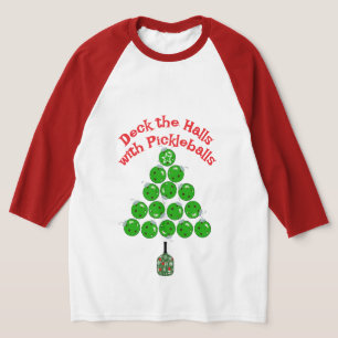 T-shirt Sapin de Noël de pickleball Décorez les salles