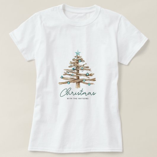 T-shirt Sapin de Noël rustique personnalisé avec ornements (Design devant)