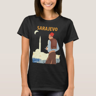T-shirt Sarajevo Bosnie Minaret Soir Bleu Voyage