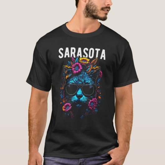 T-shirt Sarasota Floride avec conception de chat et de fle (Devant)