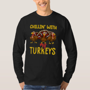 T-shirt sarcastique Je traîne avec mes dindes Thanksgivin