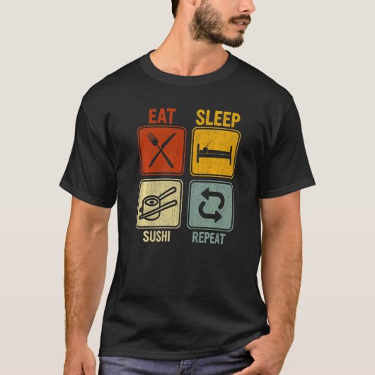 T-shirt Sarcastique Rétro Pour Chef Manger Sleep Sushi Rép (Devant)