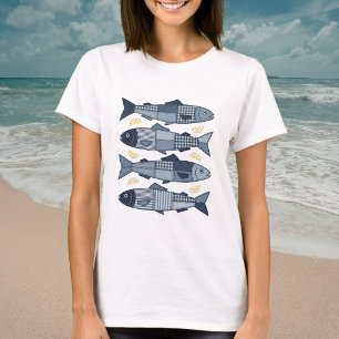 T-shirt Sardines de style patchwork thème de la plage côti