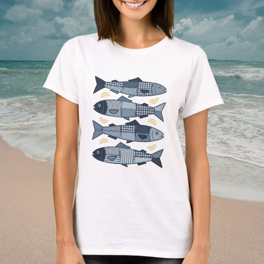 T-shirt Sardines de style patchwork thème de la plage côti