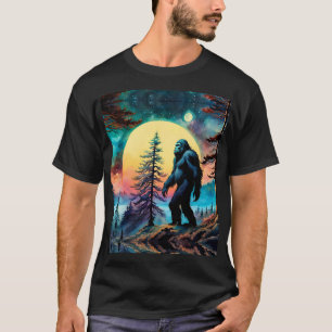 T-shirt Sasquatch coloré Pleine lune Pine arbre