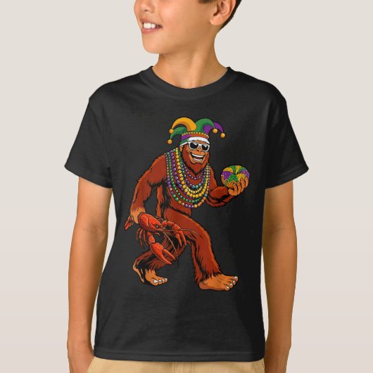 T-shirt Sasquatch Mardi Gras Bigfoot Parade Beads King Cak (Devant)
