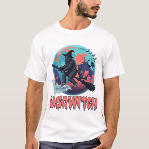 T-shirt Sasqwitch Bigfoot Sorcière Balai Chat Noir Lune Ha
