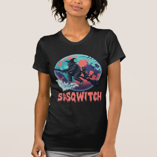 T-shirt Sasqwitch Bigfoot Sorcière Balai Chat Noir Lune Ha