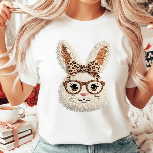 T-shirt Sassy Easter Bunny Glasses Leopard Bow Tie Women's