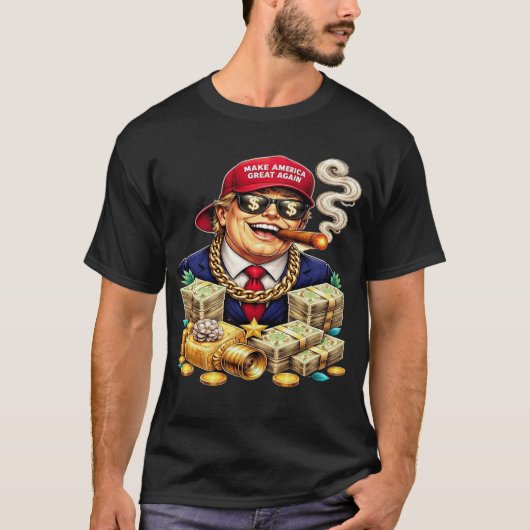 T-shirt Satirical MAGA Billionaire Cartoon — Retro Pop Art (Devant)