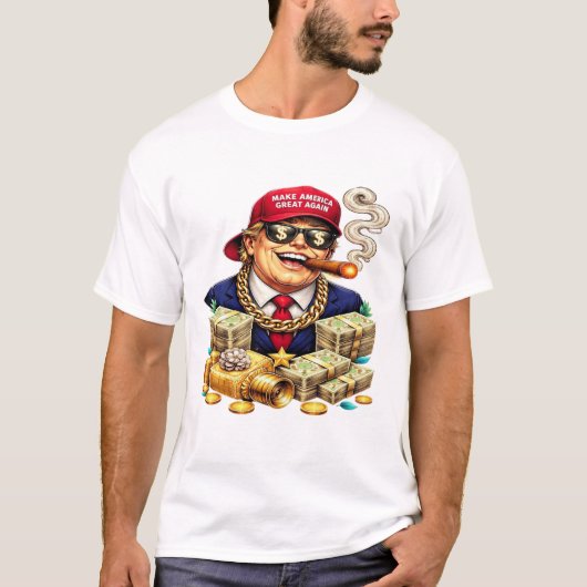T-shirt Satirical MAGA Billionaire Cartoon — Retro Pop Art (Devant)