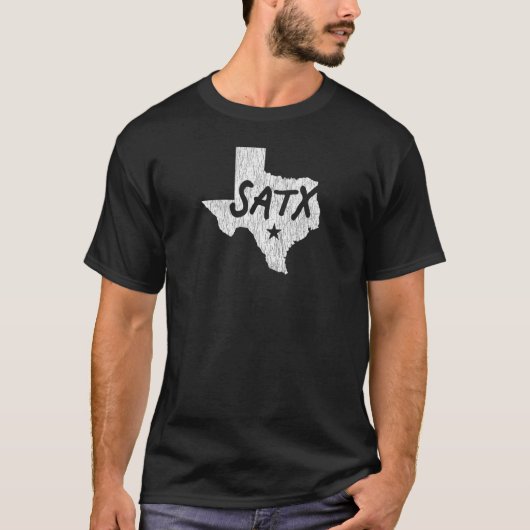 T-shirt Satx San Antonio Tx Script W Détails En Tx Silhoue (Devant)